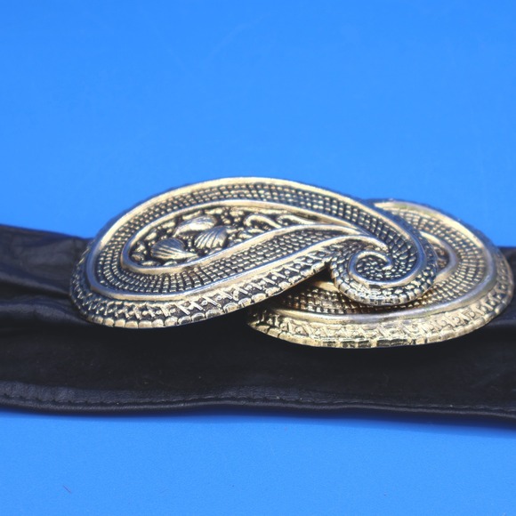 Leather Shop Gold Tone Paisley Wide Fashion Belt Buckle Set Women Vintage - Picture 2 of 9